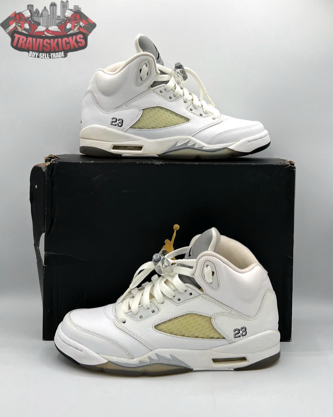 Air Jordan 5 Retro BG Metallic White Size 5.5Y Pre-Owned