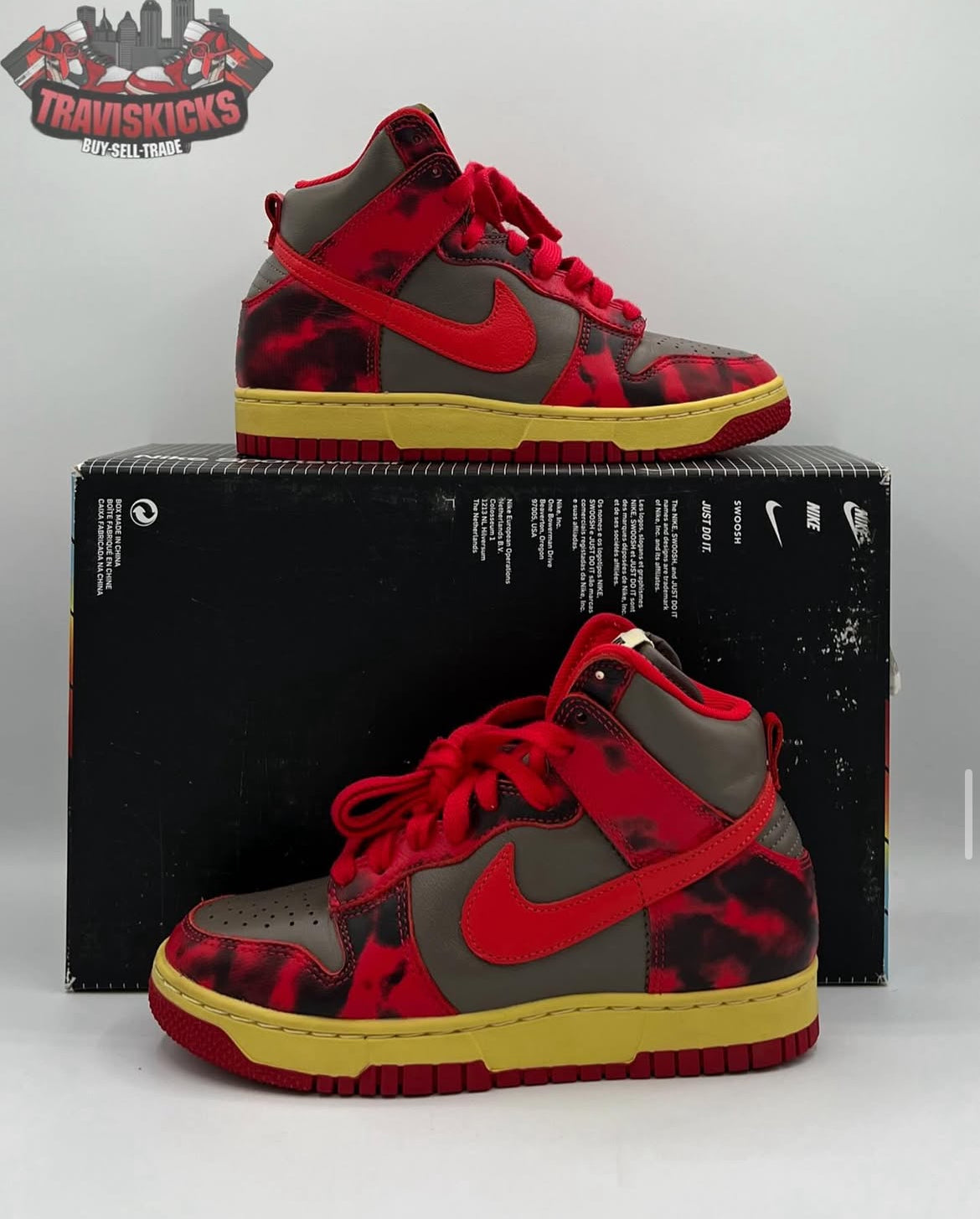 Nike Dunk High 1985 Red Acid Wash Size 4 Pre-Owned